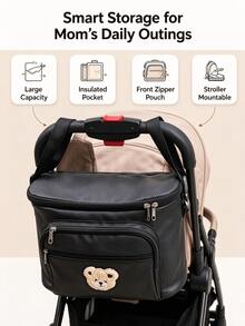 1pc Multifunctional Universal Stroller Storage Bag, Hanging Diaper Organizer, Large Capacity, Portable Stroller Accessory For Travel - Beige - View 3