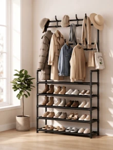 Freestanding Coat Rack With Storage Shelves, Equipped With 8 Hooks, Suitable For Entryways, Bedrooms, Wardrobes And Other Spaces, Featuring 5 Tiers Of Storage Compartments And Available In Multiple Colors - Multicolor - View 5