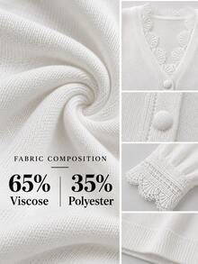 2026 Autumn New Plus Size Women Lace Trim V-Neck Loose Knit Cardigan, French Romantic Style Fall White - White - View 7