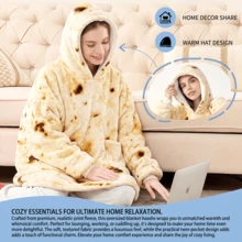 Thickened Hoodie Blanket Slouchy Blanket Pullover Autumn/Winter New Home Wear Printed Flannel Blanket, Yellow, Extra Thick - Yellow - View 3