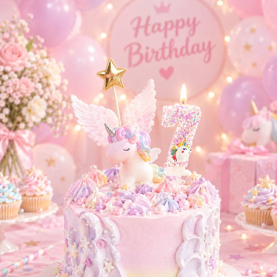 1-7 Number Birthday Candle,Happy Birthday Cake Candle, Unicorn Themed Party Supplies