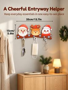 Christmas Theme Glitter Eye Hook, Drill-Free Gravity Sensing Design, Creative Entryway Key Storage Rack, 3-Hook Christmas Key Holder, Suitable For Keys And Small Accessories, Christmas Gift, Cyber Monday Special - Multicolor - View 14
