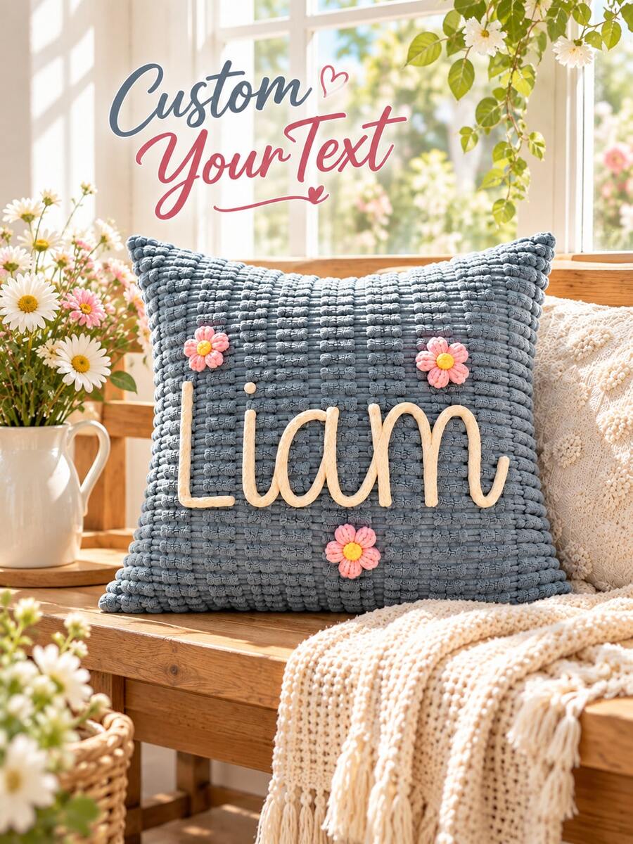 Custom Name Plush Throw Pillow, Personalized Ribbed Cushion, Cute Kids Room Decor, Sleepover Gift, Birthday Present, Cozy Home Accent - Multicolor - View 1
