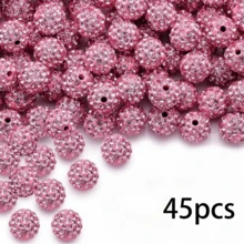 45pcs 10mm Colorful Shiny Round Disco Beads, Sparkling Clay Rhinestone Spacer Beads, Rhinestone Jewelry, Necklace, Bracelet, Earrings, Jewelry DIY Materials, Party Decoration, Valentine's Day Gift - 45pcs - View 6