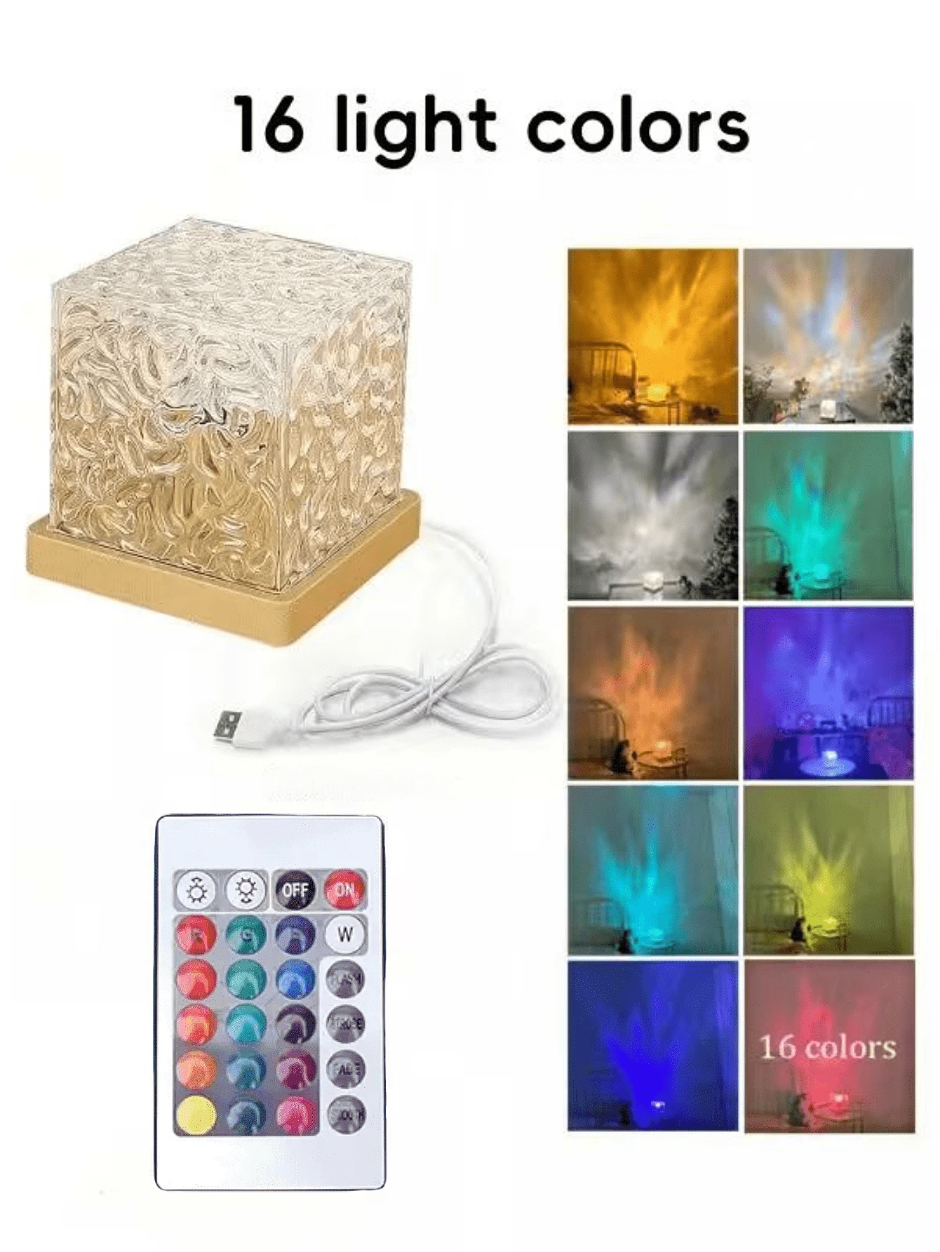 1pc LED Water Ripple Aurora Projection Atmosphere Light, 16 RGB Colors, With Remote Control, USB Powered, RGB Atmosphere Night Light, Suitable For Christmas, Halloween, Valentine's Day And Other Occasions - Multicolor - View 1