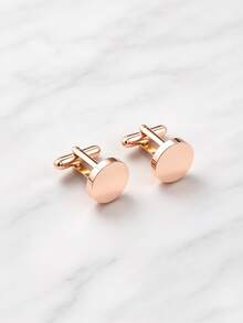 1pair Basic & Chic Minimalist Stainless Steel Gold Plated Round Cufflinks For Men, Valentine's Day Gift,Mom,Mother,Mother's Day,Gift - Round - View 9