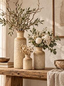 Modern Farmhouse Style Decorative Vase, Beige Textured Flower Stand, Suitable For Dried Flowers, Reed Grass And Artificial Flower Stems, Minimalist Bohemian Decor, Suitable For Coffee Table, Fireplace Mantel, Bookshelf, Dining Table, Entryway, Bedroom And Office - Multiple Styles - View 6