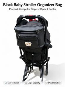 1pc Multifunctional Universal Stroller Storage Bag, Hanging Diaper Organizer, Large Capacity, Portable Stroller Accessory For Travel - Beige - View 9