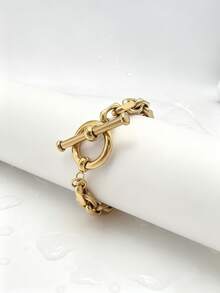 1pc Minimalist Metal Style Thick 18K Gold Plated Stainless Steel Chain Bracelet For Men, Daily Wear Accessory - Bracelet - View 6