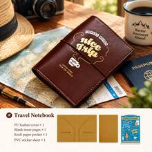 Standard / Passport Size Vintage Strap Pocket Journal, Compact Travel Notebook, Full Set With PU Leather Sleeve, Blank Refill, Kraft Storage Pouch & PVC Board, On-The-Go Notepad For Trip Planning - Rectangle - View 14