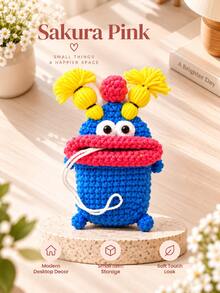 1pc Handmade Crochet Key Pouch, Cute Cartoon Knitted Drawstring Key Cover, Creative Yarn Woven Storage Bag, Suitable For Car Keys, Cosmetics And Small Jewelry, Portable Bag Charm, Car And Daily Use Accessory - Multicolor - View 9