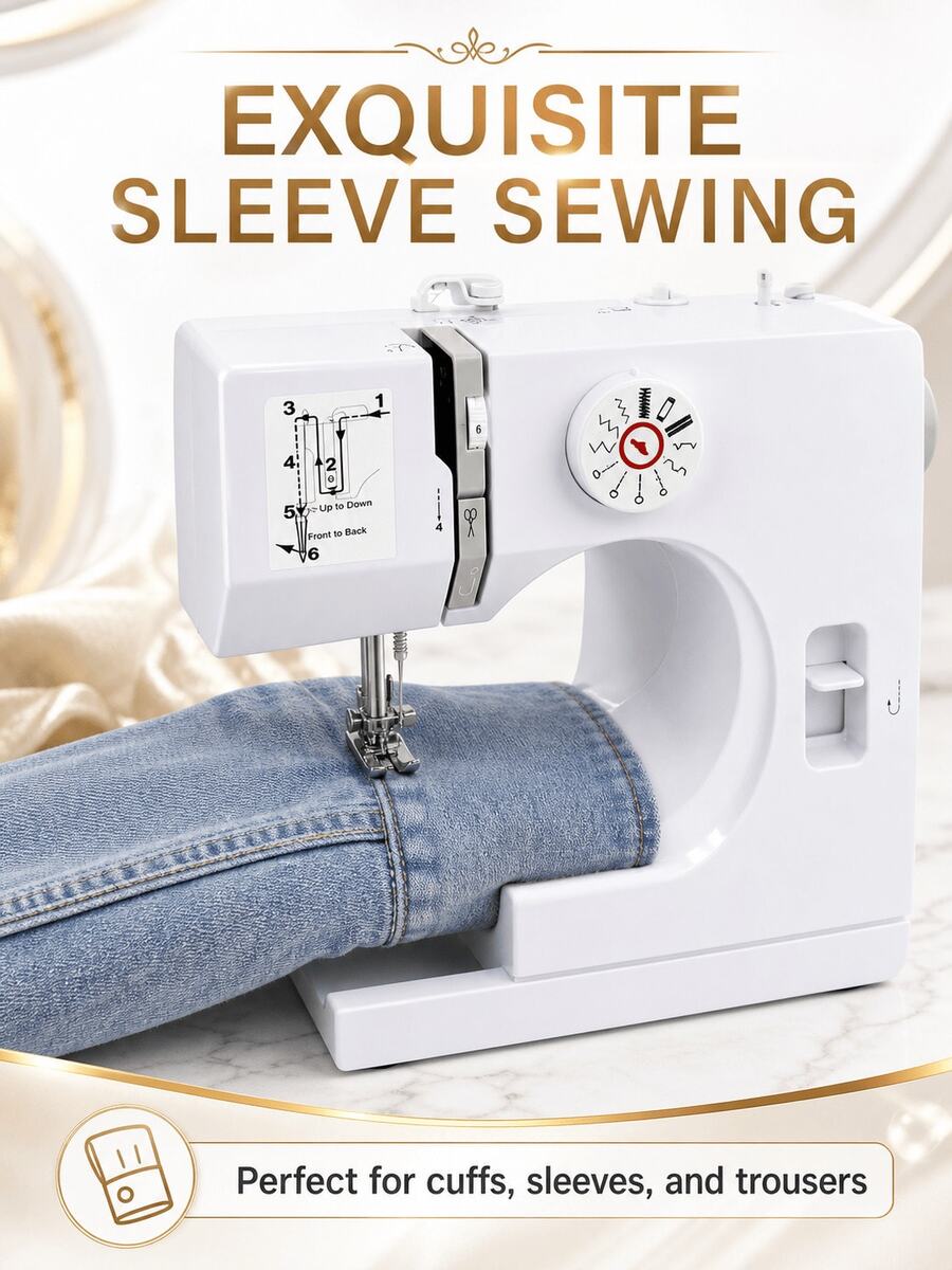 12 Built-In Stitches Sewing Machine, Portable Home Desktop Design, Multi-Function Stitch Selection, Adjustable Stitch Length And Automatic Threading - White - View 1