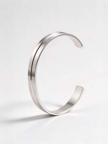 1 Pc Stainless Steel Matte Geometric Ellipse Bangle Bracelet, Daily Wear - Multicolor - View 1
