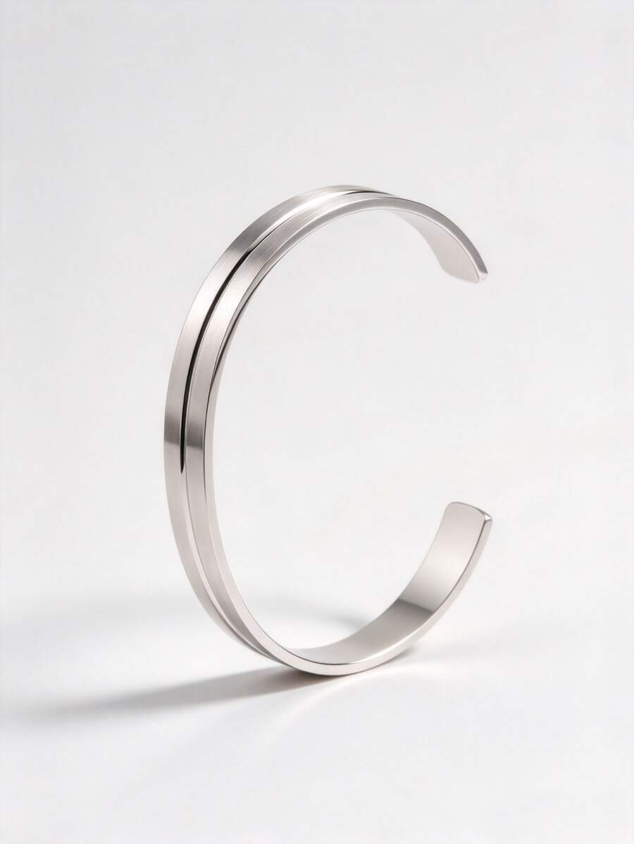1 Pc Stainless Steel Matte Geometric Ellipse Bangle Bracelet, Daily Wear - Multicolor - View 1