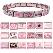 1pc Pink Theme Italian Charm, Stainless Steel Module Link Charm, Y2K Girly Print DIY Bracelet Jewelry Finding - All-pink - View 2