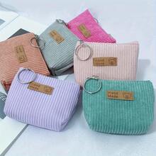 Women's Handmade Corduroy Coin Purse | Casual Style, Zipper Closure With Key Ring, Available In Purple, Pink And Light Pink, Soft Material, Perfect For Daily Use - Multicolor - View 2