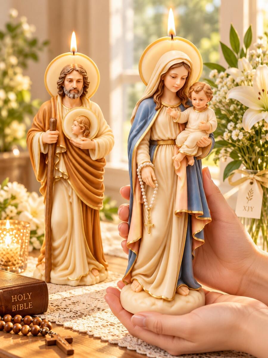 Virgin Mary, Baby Jesus And Saint Joseph Statue Silicone Candle Mold, Religious Statue Mold, DIY Epoxy Resin And Wax Casting Mold, For Catholic Altar Tabletop Decoration - Candle Molds - View 1