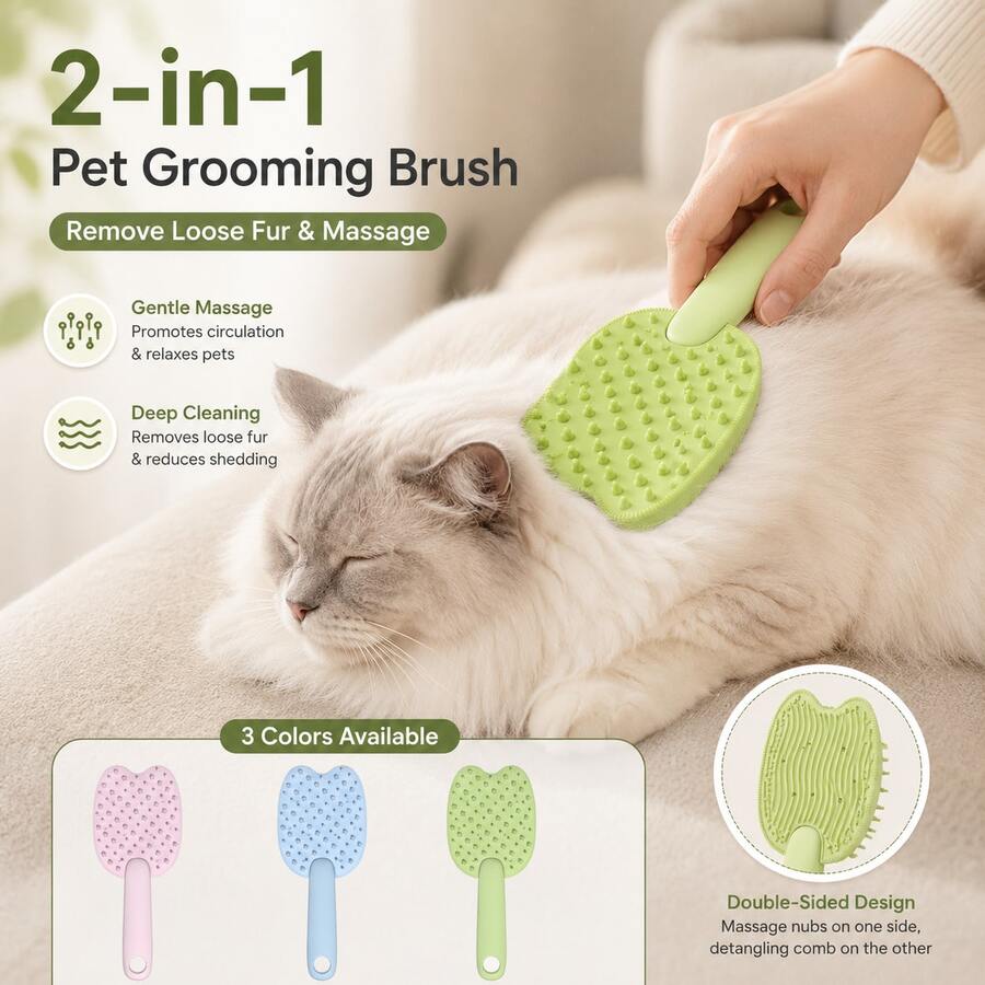 1pc Double-Sided Pet Grooming Brush, Gentle Massage De-Shedding Comb, Suitable For Cats And Dogs, Furniture Hair Remover - View 1