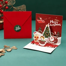 1pc/4pcs/8pcs Christmas Party 3D Pop-Up Greeting Cards, Santa Claus Snowman Christmas Tree Pop-Up Invitation Cards, Christmas Eve Handwritten Blessing Message Gift Cards - Multicolor - View 6