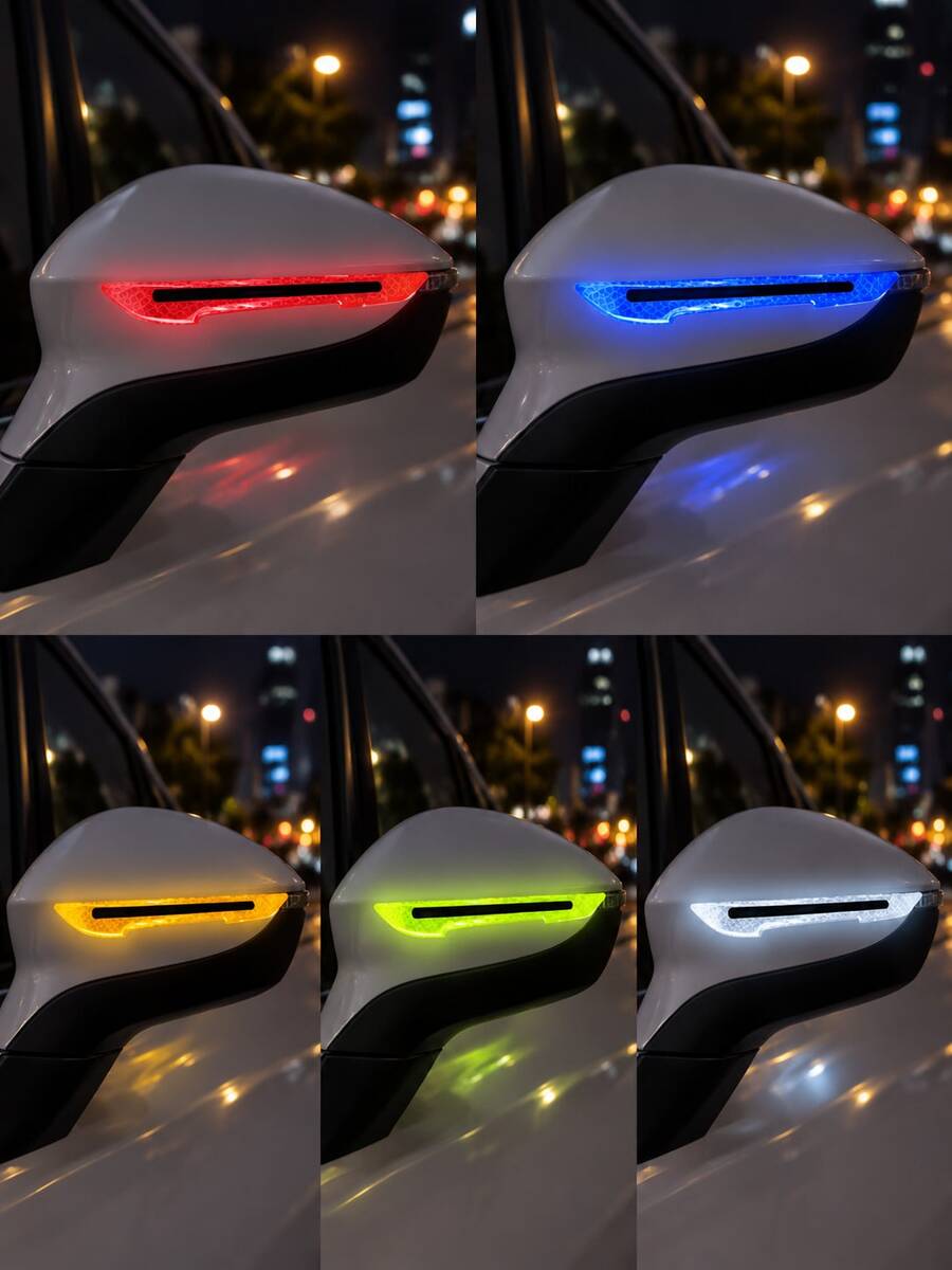 2pcs Car Rearview Mirror Reflective Stickers, Anti-Collision Warning Strips, High Visibility Reflective Decals, Flexible Side Mirror Edge Protection Stickers, Waterproof Exterior Car Decoration Accessories, For Vehicle Rearview Mirror Decoration
