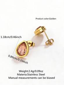 VceTd 1 Pair Luxury Square Glass Decor Stainless Steel Earrings Suitable For Women To Wear At Banquets Or Vacations - Yellow Gold - View 18