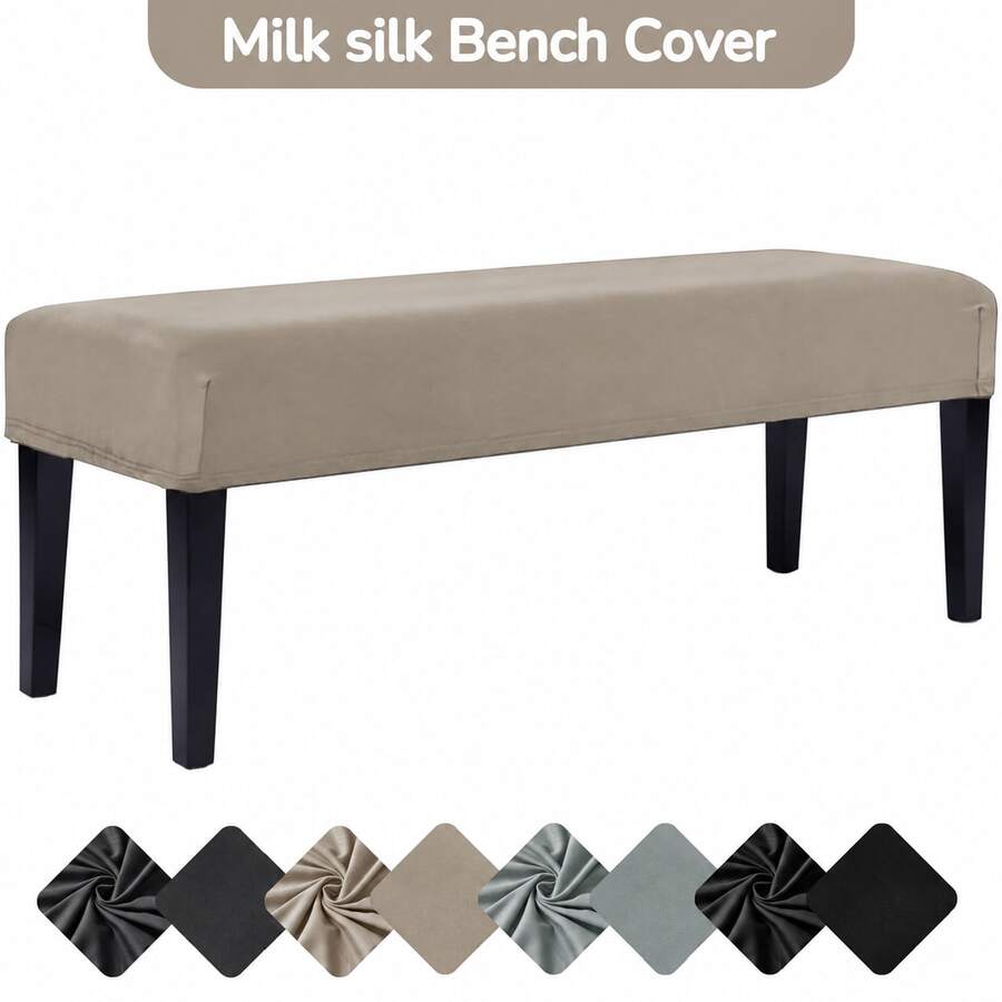 Milk Silk Long Bench Cover, Rectangular Elastic Square Footstool Cover, Washable Rectangular Footstool Cover, Thickened Storage Protective Cover, Elastic Band At Bottom, Elastic Dining Bench Cover - Multicolor - View 1