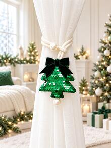 Christmas Tree Bow Curtain Tiebacks, Sequin Holiday Curtain Tie Ropes With Pearl Decoration, Decorative Curtain Clasps For Sheer Curtains And Fabric Drapes, Suitable For Bedroom, Living Room And Holiday Home Decor - Multicolor - View 11