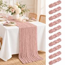 10 Pack Dusty Pink Cheesecloth Table Runner, Boho Rustic Crinkle Gauze Table Runners, Semi Sheer Cheese Cloth Table Decor For Wedding Reception, Bridal Shower, Baby Shower, Birthday Party, Anniversary, Christmas, Farmhouse Dining Table And Home Decor - Grey Pink - View 26