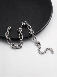 1pc Personalized Creative Hiphop Fashion Handmade Stainless Steel Geometric Chain Bracelet, Men's Street Party Accessory - Silver - View 2