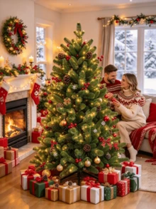 Artificial Christmas Tree Pre-Decorated With Red Berries And Pinecones. The Branches Are Highly Realistic, Dense And Full. Multiple Sizes Available, Easy To Assemble. Perfect For Home And Shop Decoration To Create A Strong Christmas Atmosphere. - Multicolor - View 4