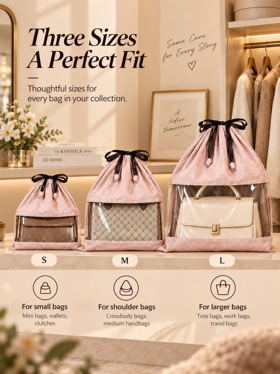 1pc Transparent Window Handbag Dust-Proof Storage Bag, Soft Velvet Texture Drawstring Bag, Dust-Proof Closet Shelf Storage, Suitable For Women's Handbags, Tote Bags, Shoulder Bags, Home Storage - Multicolor - View 1