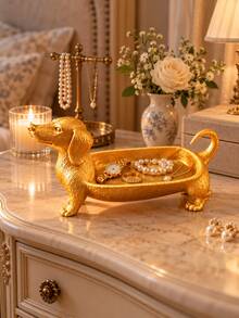 1pc Dachshund Shaped Jewelry Tray, Cute Long Dog Storage Dish, Suitable For Rings, Keys, Watches And Accessories, Decorative Storage Tray For Entryway, Vanity, Bedroom And Living Room - Multicolor - View 4