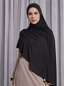 Modest Hijabs Women's Elastic Jersey Rectangular Muslim Headscarves Long Hijabs - Long Scarf - View 17