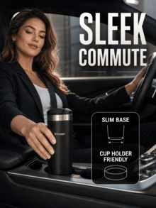 Insulated Travel Mug, Lightweight 18/8 Stainless Steel Leak-Proof Flip Lid, Cup Holder Compatible - Below 0.5L - View 9