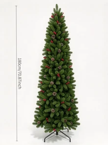Artificial Christmas Tree Pre-Decorated With Red Berries And Pinecones. The Branches Are Highly Realistic, Dense And Full. Multiple Sizes Available, Easy To Assemble. Perfect For Home And Shop Decoration To Create A Strong Christmas Atmosphere. - Multicolor - View 13