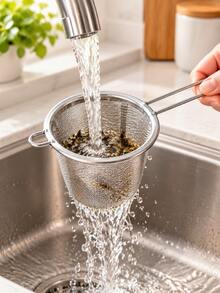 3pcs/2pcs/1pc Stainless Steel Fine Mesh Long Handle Strainer, Reusable Kitchen Food Filtering Basket, Suitable For Tea, Coffee, Herbs, Vegetables, Pasta And Cooking, Household Kitchen Handheld Sieve Drainer Cleaning Tool - Multicolor - View 10