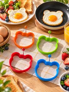 1 Pc Cute Bear Shape Egg Ring Mold With Lift Handle, Breakfast Cooking Tool For Eggs Pancakes, Kitchen Brunch Party Food Plating Accessory - Multicolor - View 1