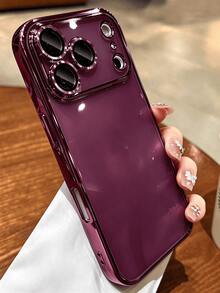 奢華酒紅色大窗一體式相機保護手機殼，適用於 iPhone 17 Pro Max 17 Pro 17 16 Pro Max 16 Pro 16 15 Pro Max 15 Pro 15 14 Pro Max 14 Pro 14 13 Pro Max 13 Pro 13 12 Pro Max 12 Pro 12 11，極簡純色防震保護殼，情侶禮物 - 酒紅色 - 查看 2