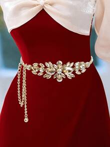 1pc Women's Rhinestone Inlaid Chain Waist Belt, Elegant Gold Tone Waist Chain Fall, Autumn, Halloween - Gold - View 19