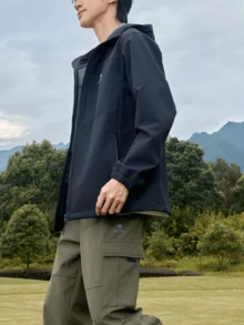 CAMEL CROWN Men's Outdoor Jacket, Fleece Lined Windproof Water-Repellent Hooded Coat, Warm Lightweight Hiking Jacket For Camping Running Travel - Phantom Black - View 2