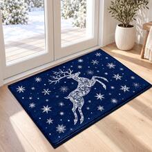 2D Blue Deer Pattern Printed Long Runner Mat, Home Floor Mat, Doorway Runner, Indoor Entrance Mat, Bedroom Bedside Mat, Kitchen Mat, Kitchen Runner, Suitable For Living Room, Laundry Room, Bathroom - Multicolor - View 2