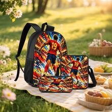 Player #19 Sprint Field Print 3 Pieces Set: Large Capacity Backpack + Crossbody Bag + Pencil Case, Adjustable Breathable Shoulder Straps, Modern Dynamic Cartoon Style Fan Merchandise Sports Commute Storage Set - Printed Bag - View 8