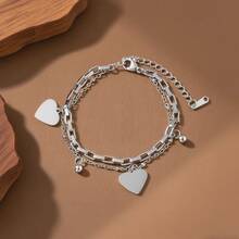 1pc Customized Double Layer Heart Bracelet, Engravable Photo & Text, Personalized Name & Image, Titanium Steel Non-Fading Gold Layered Chain With Small Gold Bead Pendant Design, DIY Engraved Heart Pendant, Can Engrave Portrait & Name, Versatile Accessory For Daily Commute & Dating, Gift For Girlfriend, Best Friend, Anniversary, Birthday, Niche Luxury Jewelry - Multicolor - View 12