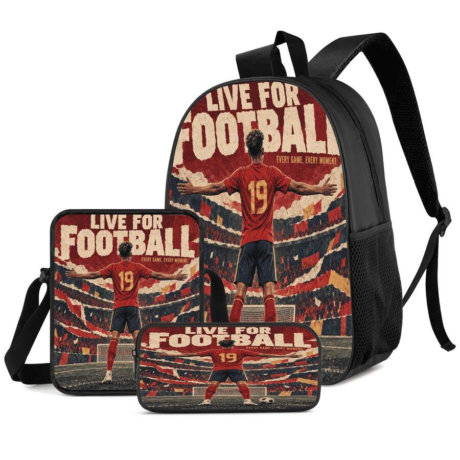 Vintage Poster Style #19 Player Print 3 Pieces Set: Large Capacity Backpack + Crossbody Bag + Pencil Case, Adjustable Breathable Shoulder Straps, Classic Sports Fan Game Day Commute Storage Set - Printed Bag - View 1