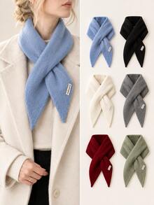 Women's Solid Color Triangle Neck Scarf, Cross-Style Winter Warm Neck Accessory, Autumn Decorative Deep Winter Clothing Accessory, Suitable For Commuting, Work, Campus And Various Occasions, Back To School Season, Ideal Gift For Family, Friends, Mother, Christmas Gift - A - View 2