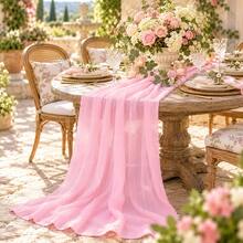 3Pcs Light Pink Cheesecloth Table Runner, Sheer Gauze Draping Fabric, Lightweight Boho Rustic Table Runner For Wedding Arch, Banquet Table, Bridal Shower, Baby Shower, Birthday Party, Wedding Reception, Photography Backdrop, Chair Decor & Home Decor - Multicolor - View 10