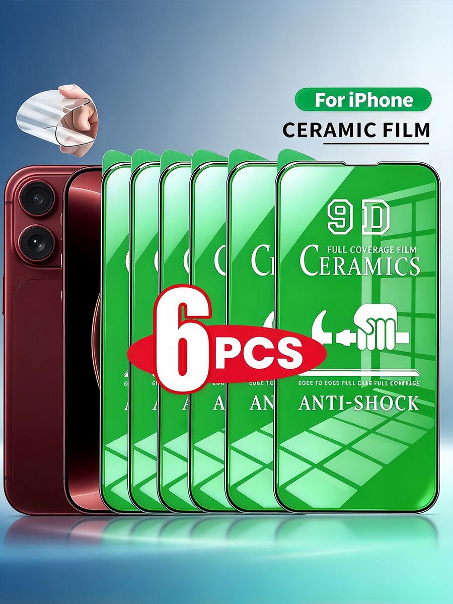 6PCS HD Clear Ceramic Film Compatible With Iphone, Full Coverage Anti-Shock Soft Phone Screen Protection,Ceramic Screen Protector, Anti-Fingerprint, Bubble Free Compatible With IPhone DUO 18 Pro Max 17 16/15/14/13/12/11 - Clear - View 1