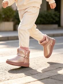 Pink Fleece Lined Ankle Snow Boots Toddler & Big Girls Adjustable Buckle Non-Slip For Fall Winter School Casual Outdoor Daily - Pink - View 9