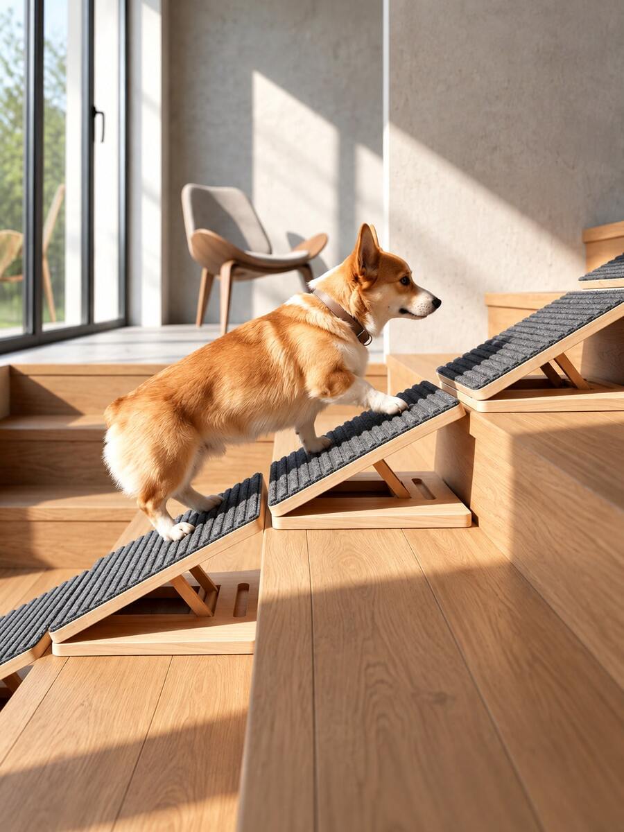 1pc Adjustable Pet Ramp For Stairs, Non-Slip Dog Ramp With Carpet Surface, Foldable Portable Pet Steps For Small & Medium Dogs, Cats, Puppies And Senior Pets, Indoor Stair Climbing Aid For Home, Couch & Sofa, Holiday Gift - Multicolor - View 1