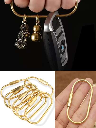 2/4/6pcs Gold Screw Lock Keychains, DIY Gold Keychain Clips, Minimalist Style Keychain Pendant, Climbing Carabiner Keychain, Unisex Car Keychain, Bag Charm, Cute Gothic Y2K Style Campus Accessory